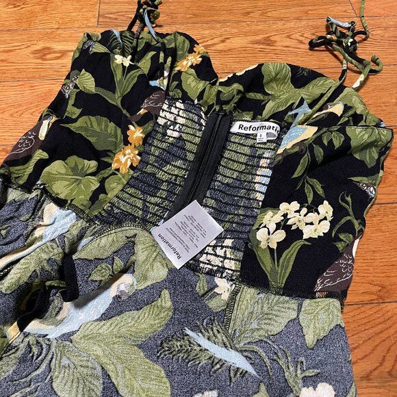 EUC Reformation Saskia Dress Size 8 Color Black Flowers Tropical - Picture 5 of 5